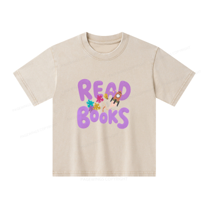 Pagewings Read Books Unisex Kids Washed T-shirt
