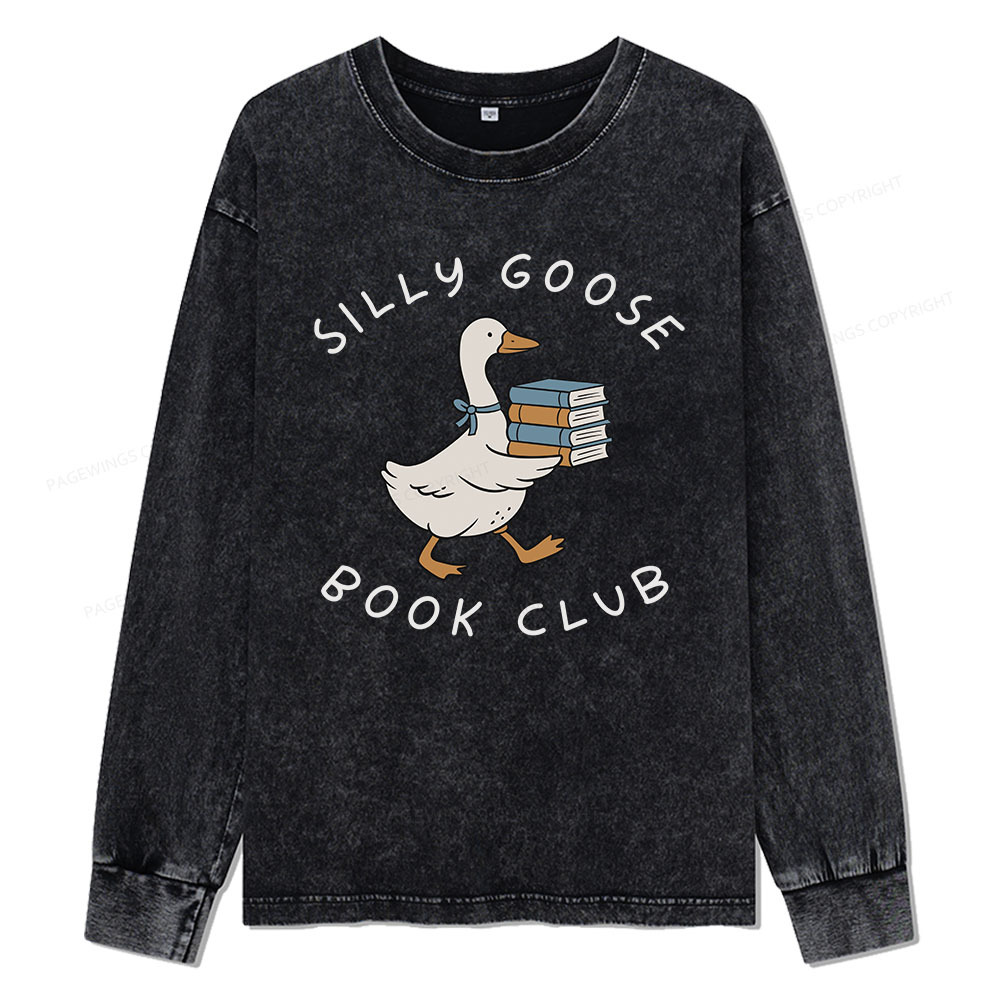 Pagewings Silly Goose Book Club Unisex Washed Long Sleeve T-shirt
