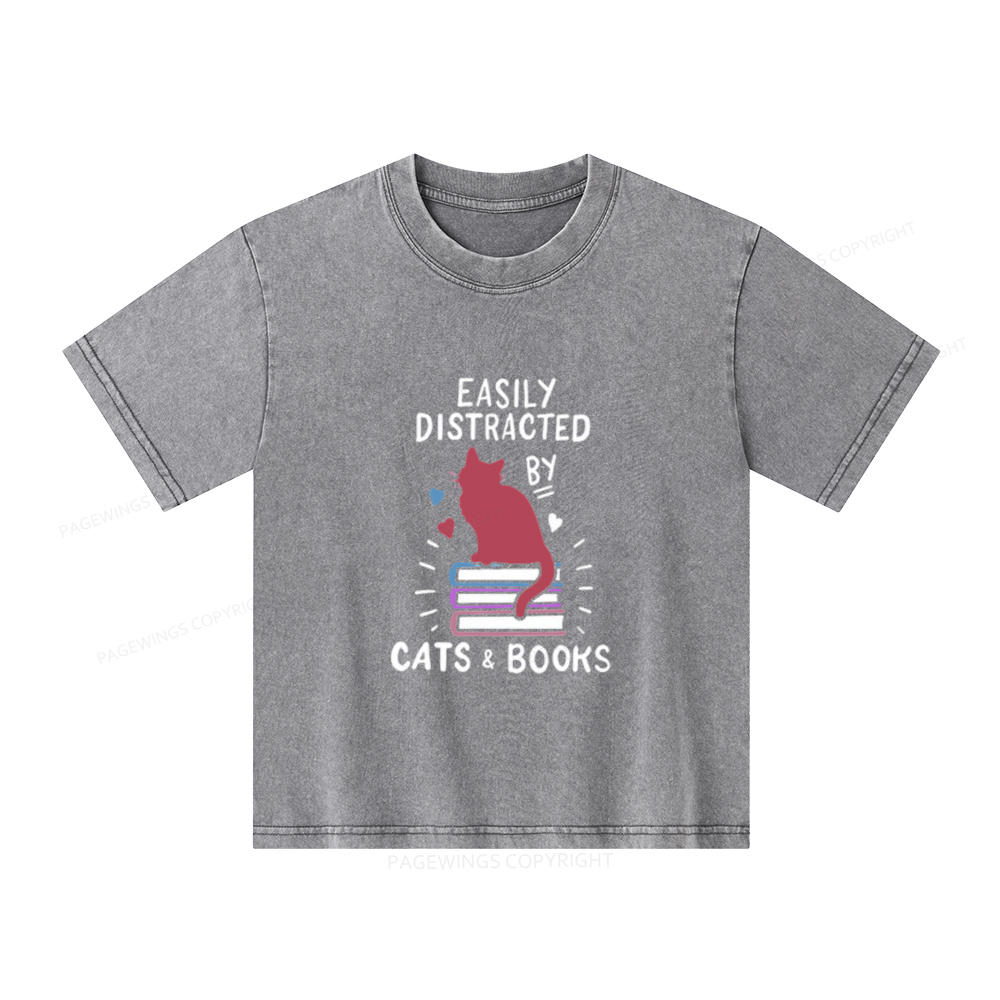 Pagewings Book Fun Cat Book Funny Unisex Kids Washed T-shirt