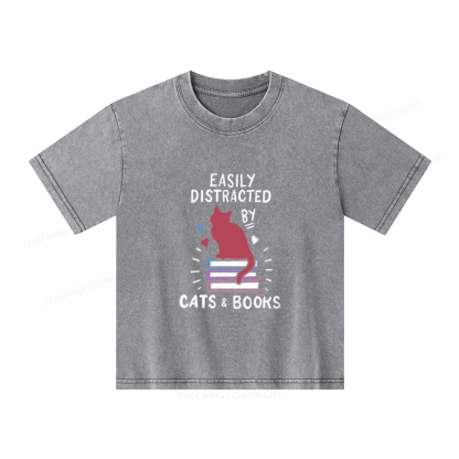 Pagewings Book Fun Cat Book Funny Unisex Kids Washed T-shirt