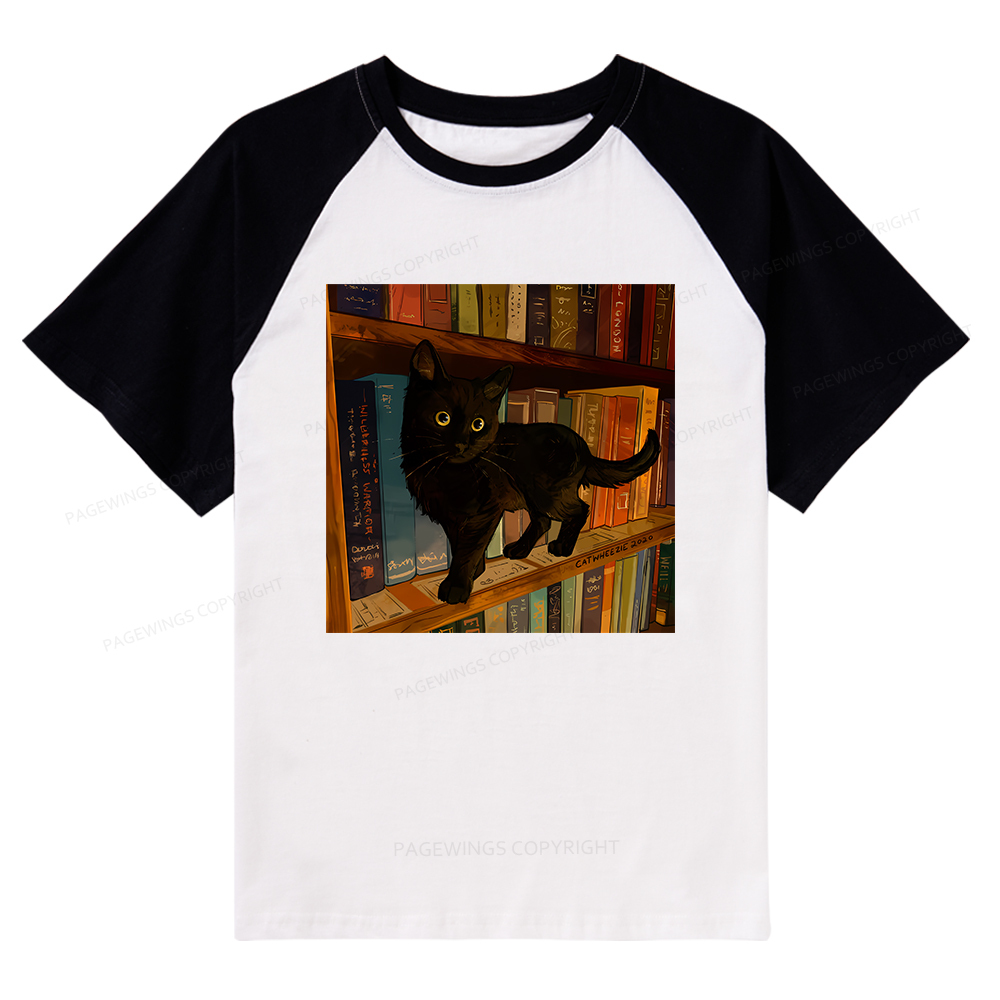 Pagewings Little Library Cat Raglan T-shirt