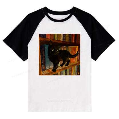 Pagewings Little Library Cat Raglan T-shirt