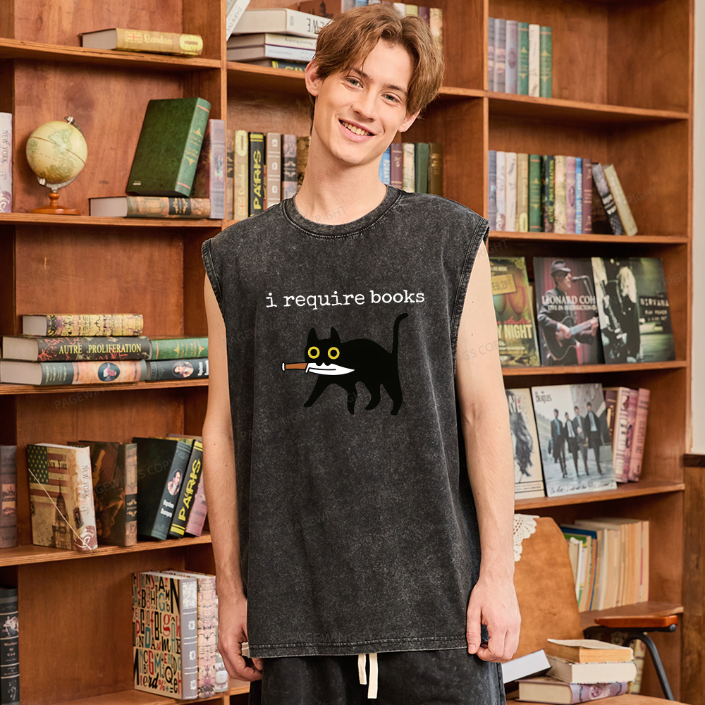 Pagewings I Require Books Unisex Washed Tank Top