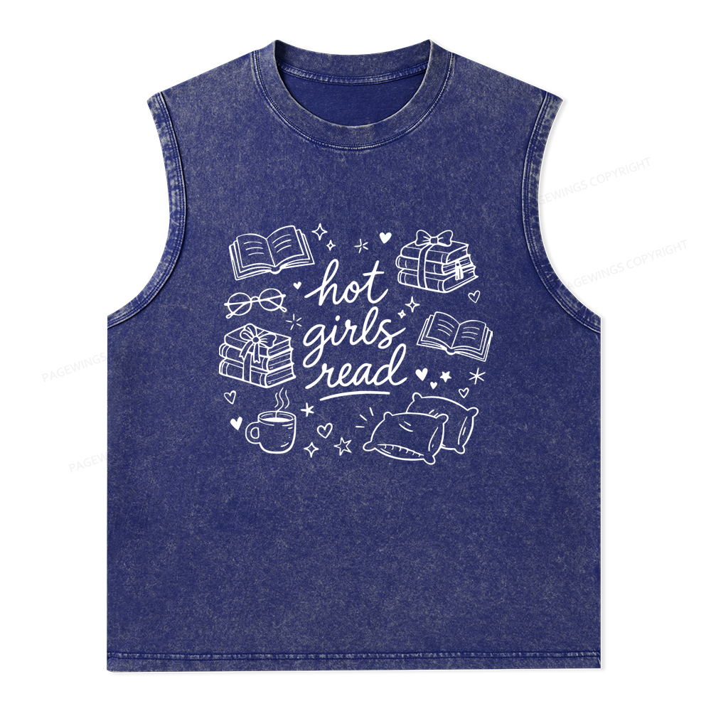 Pagewings Hot Girls Read Unisex Washed Tank Top