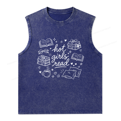 Pagewings Hot Girls Read Unisex Washed Tank Top