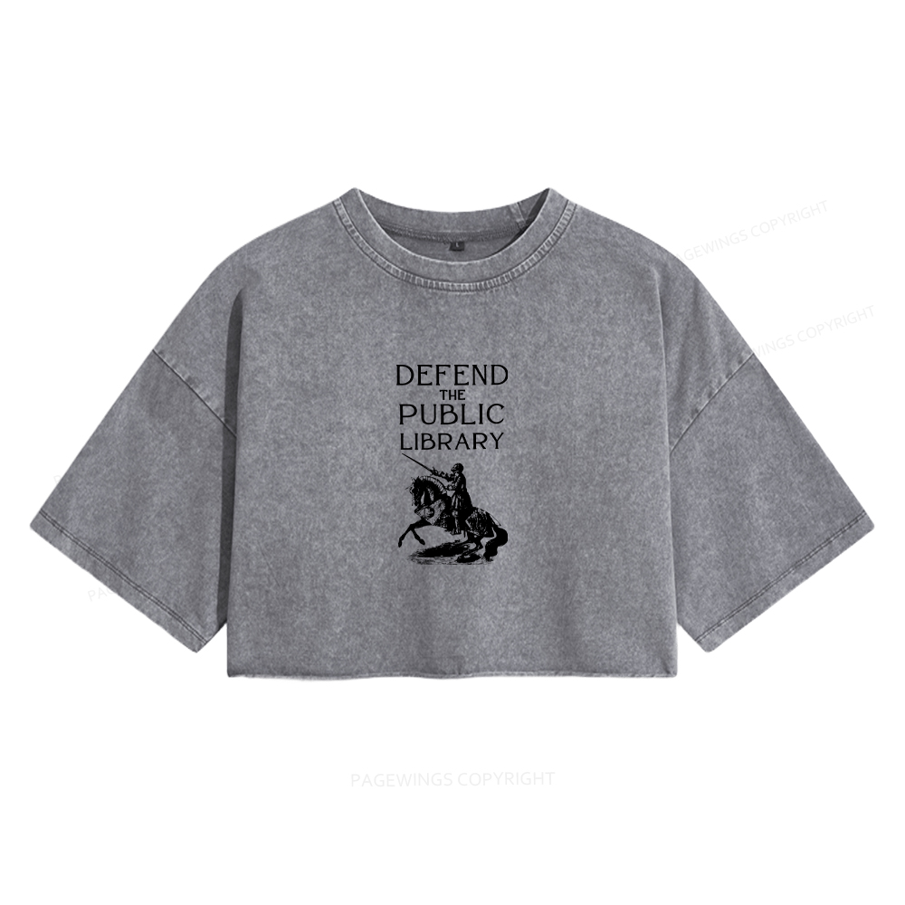 Pagewings Defend The Public Library Women's Washed Cropped T-shirt