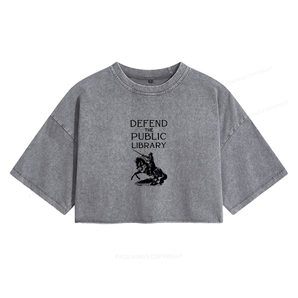 Pagewings Defend The Public Library Women's Washed Cropped T-shirt