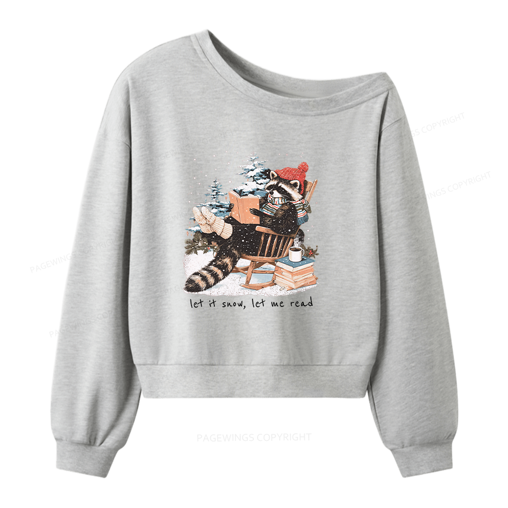 Pagewings Reading Raccoon Women Off Shoulder Sweatshirt