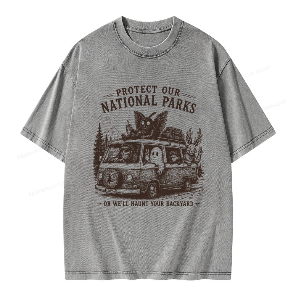 Pagewings Funny Horror Protect Our National Parks Unisex Washed T-shirt