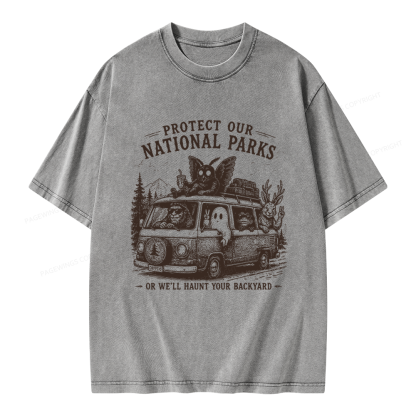 Pagewings Funny Horror Protect Our National Parks Unisex Washed T-shirt