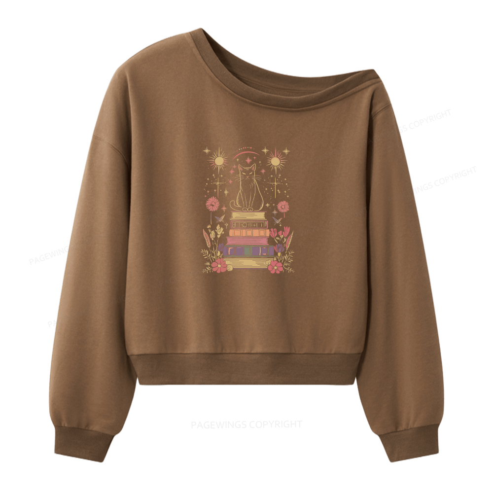 Pagewings Mystical Cat Women Off Shoulder Sweatshirt