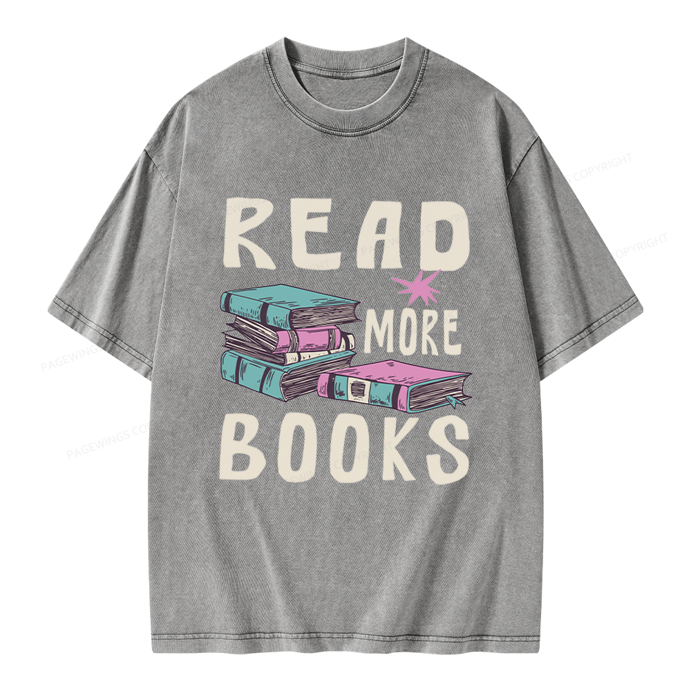 Pagewings 90s Vintage Read More Books Unisex Washed T-shirt