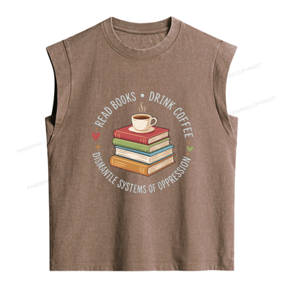 Pagewing Drink Coffee Read Books Women's Washed Tank Top