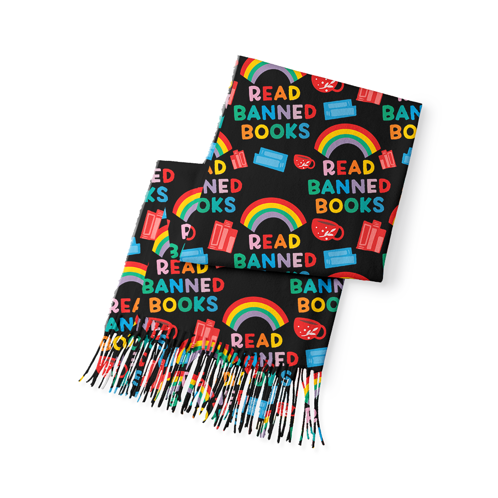 Pagewings Read Banned Books Long Fringe Scarf