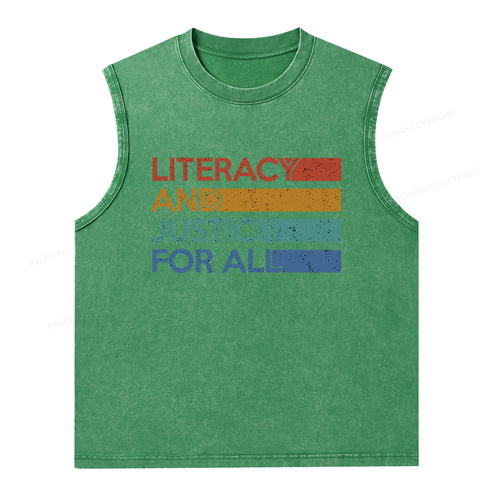 Pagewings Literacy and Justice For All Unisex Washed Tank Top