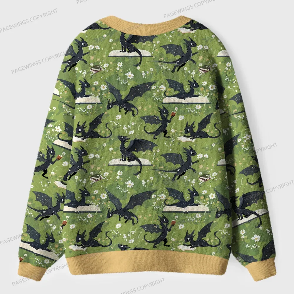 Pagewings Book Dragon  Unisex Ugly Cardigan Sweaters