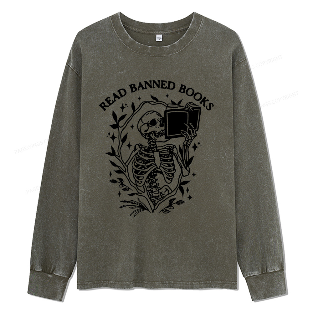 Pagewings Read Banned Books Unisex Washed Long Sleeve T-shirt