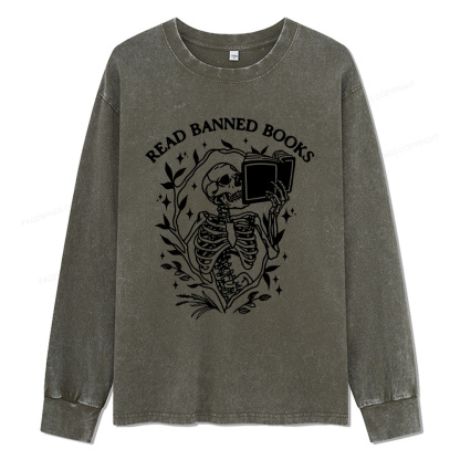 Pagewings Read Banned Books Unisex Washed Long Sleeve T-shirt