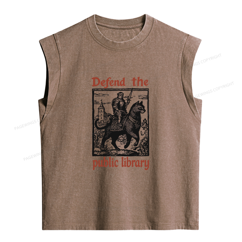 Pagewings Defend the Public Library Women's Washed Tank Top