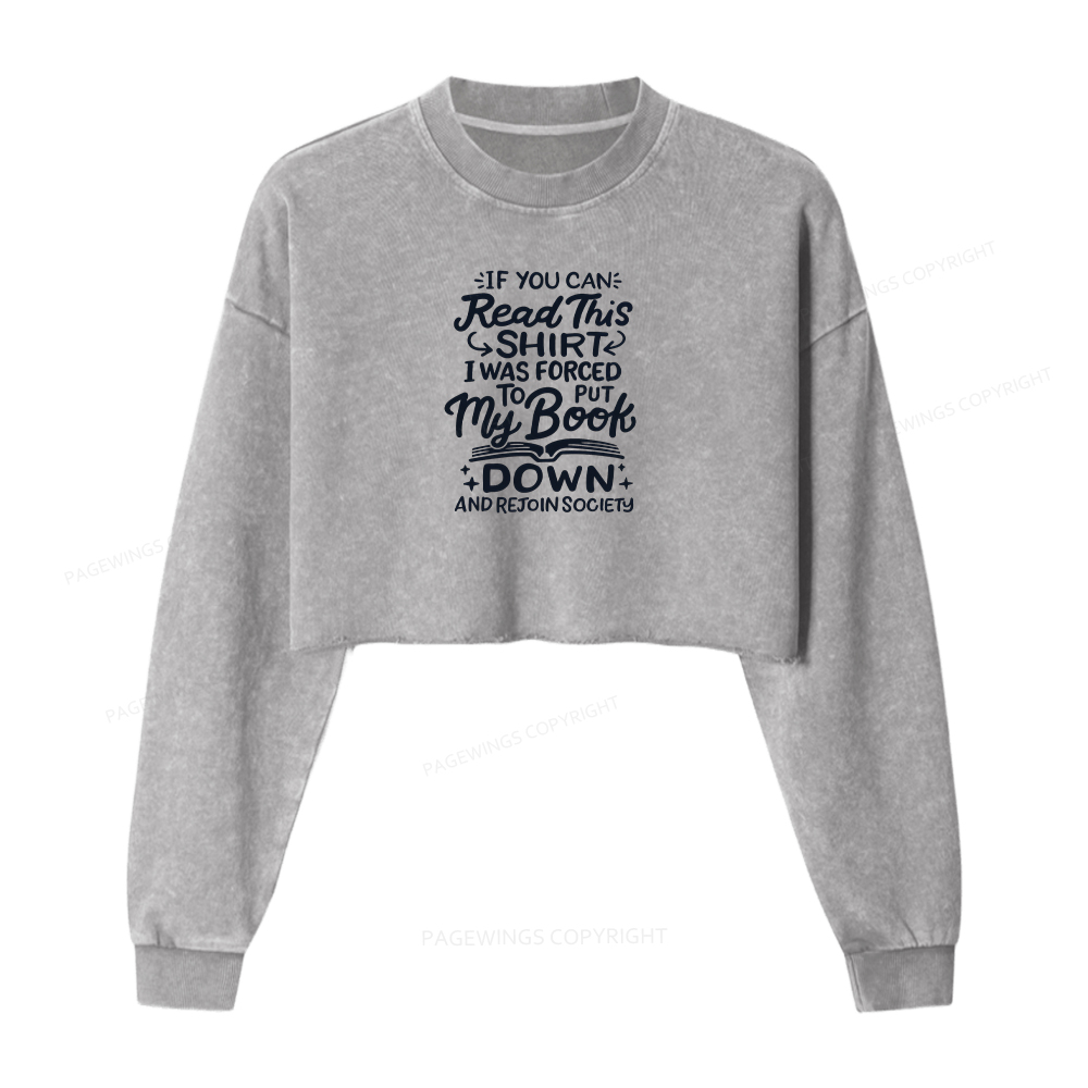 Pagewings Funny Book Lover Washed Crop Sweatshirt