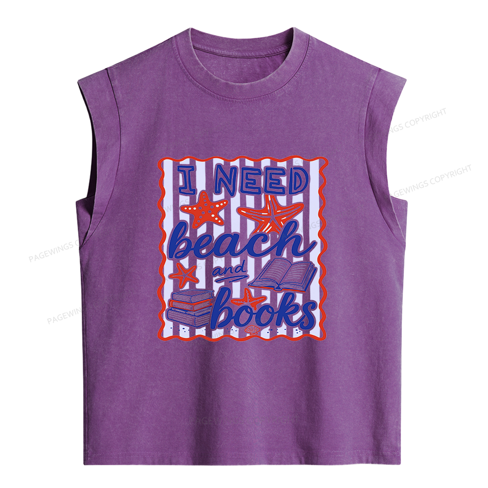 Pagewings I Need Beach Books Women's Washed Tank Top