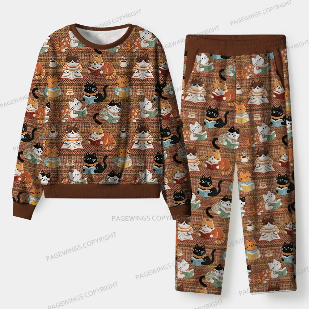 Pagewings Just A Cat Who Love Reading Unisex Flannel Pajama Set