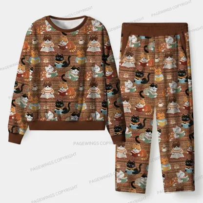 Pagewings Just A Cat Who Love Reading Unisex Flannel Pajama Set