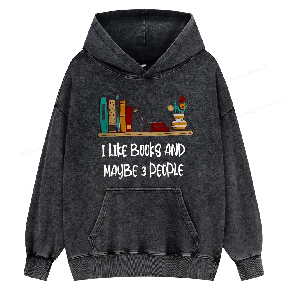 Pagewings  I Like Books World Unisex Washed Hoodie