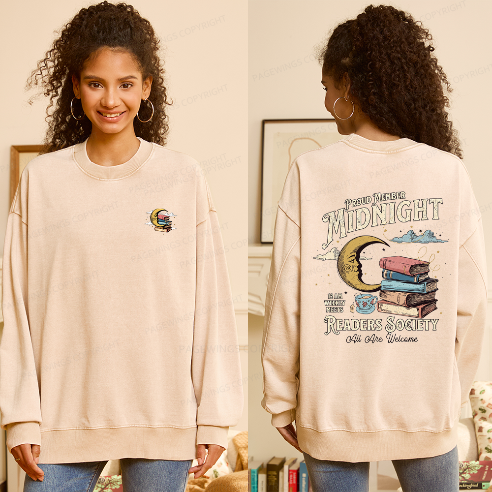 Pagewings Midnight Readers Society Unisex Washed Sweatshirt
