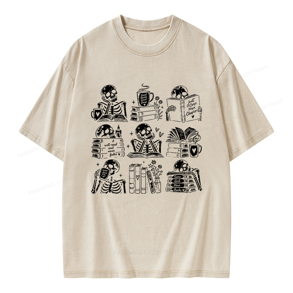 Pagewings Bookish Skeleton Unisex Washed T-shirt