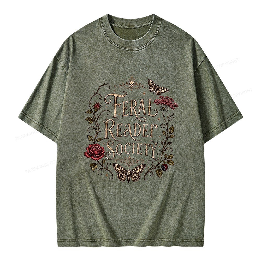Pagewings Feral Reader Society Unisex Washed T-shirt