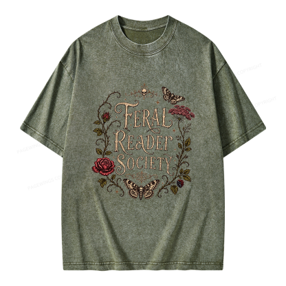 Pagewings Feral Reader Society Unisex Washed T-shirt