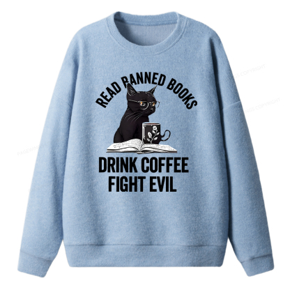 Pagewings Read Books Drink Coffee Fight Evil  Unisex Knit Sweatshirt