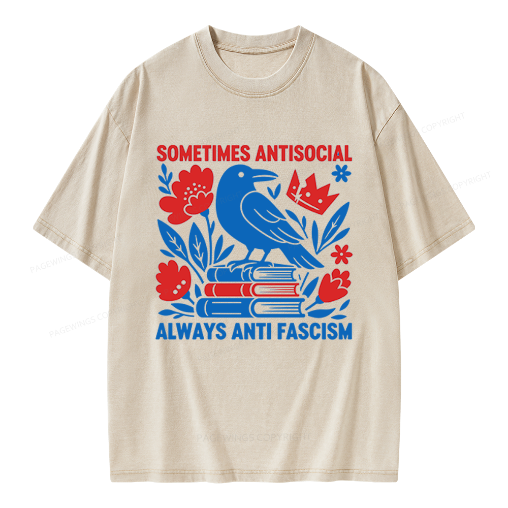 Pagewings Anti Fascism Unisex Washed T-shirt
