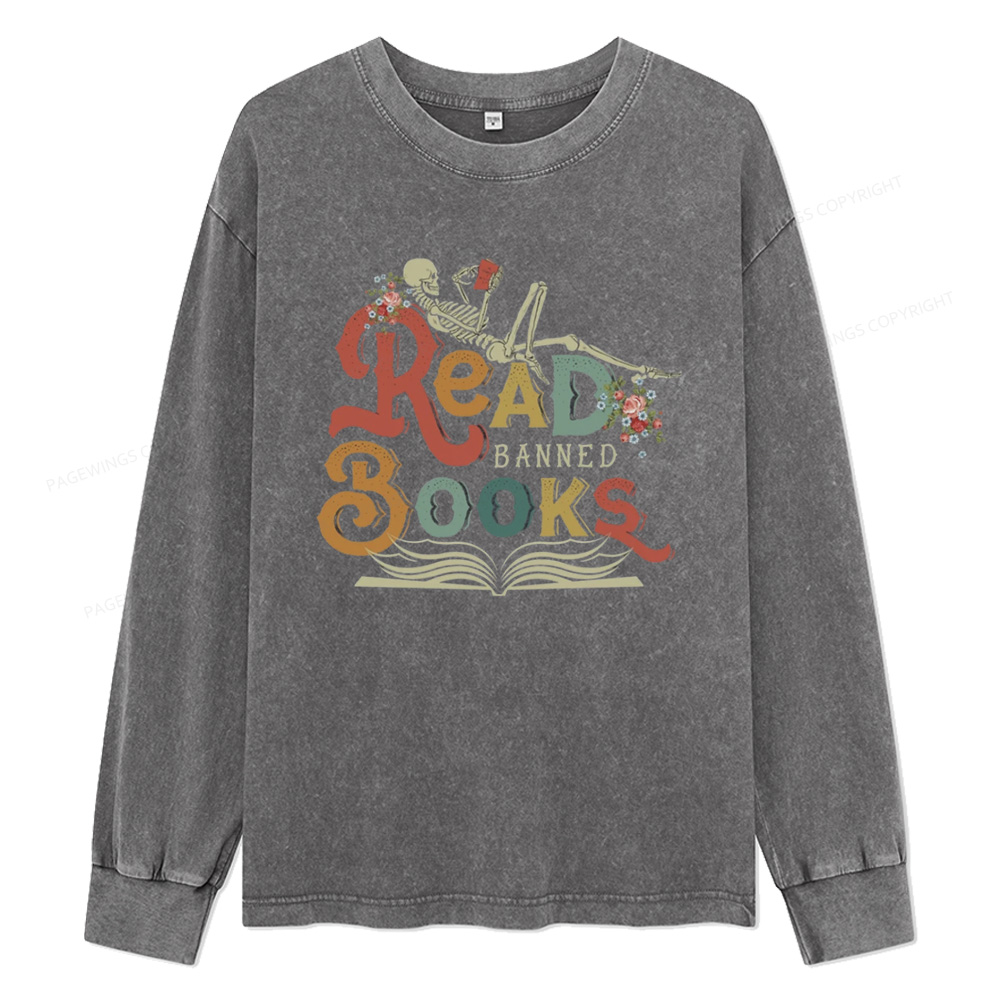 Pagewings Read Banned Books Unisex Washed Long Sleeve T-shirt