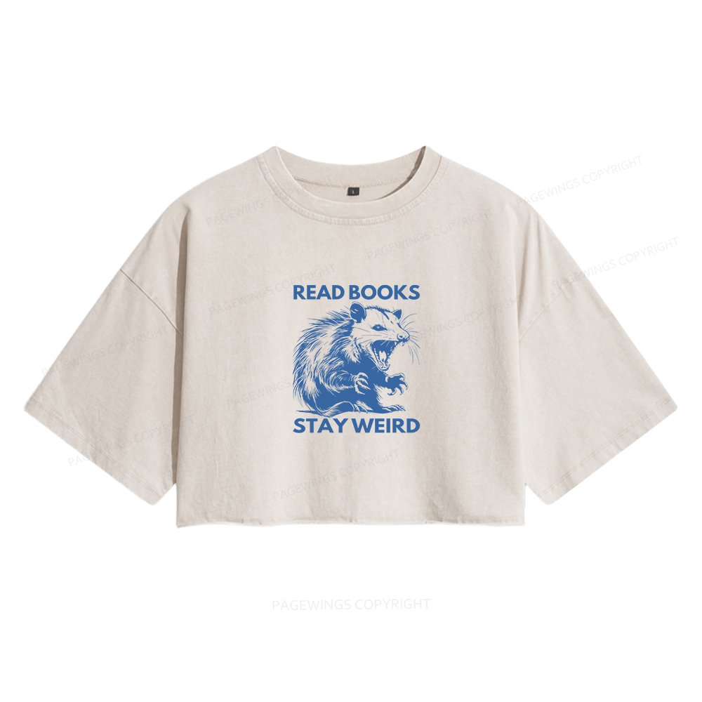Pagewings Read Books Stay Weird Women's Washed Cropped T-shirt