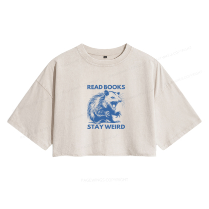 Pagewings Read Books Stay Weird Women's Washed Cropped T-shirt