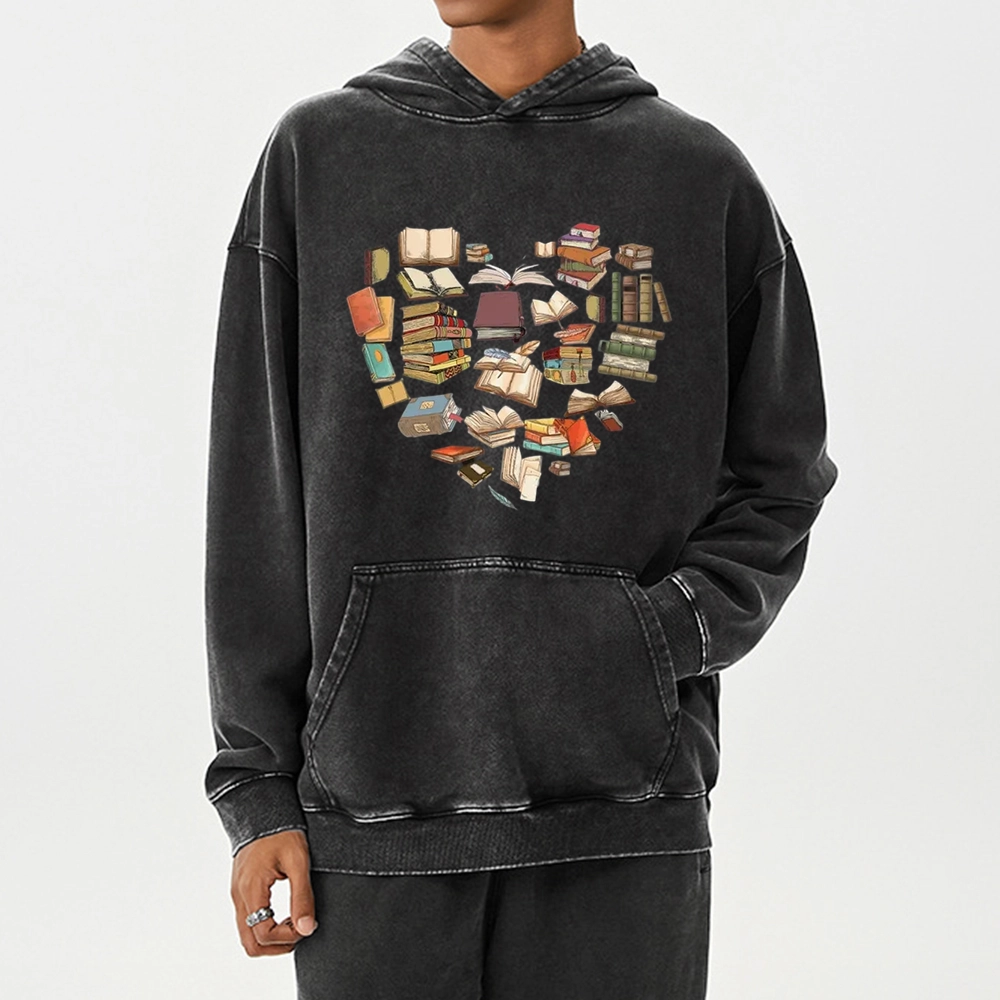 Pagewings Book Heart For Men And Women Unisex Washed Hoodie