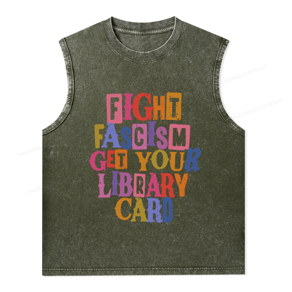 Pagewings Get Your Library Card Unisex Washed Tank Top