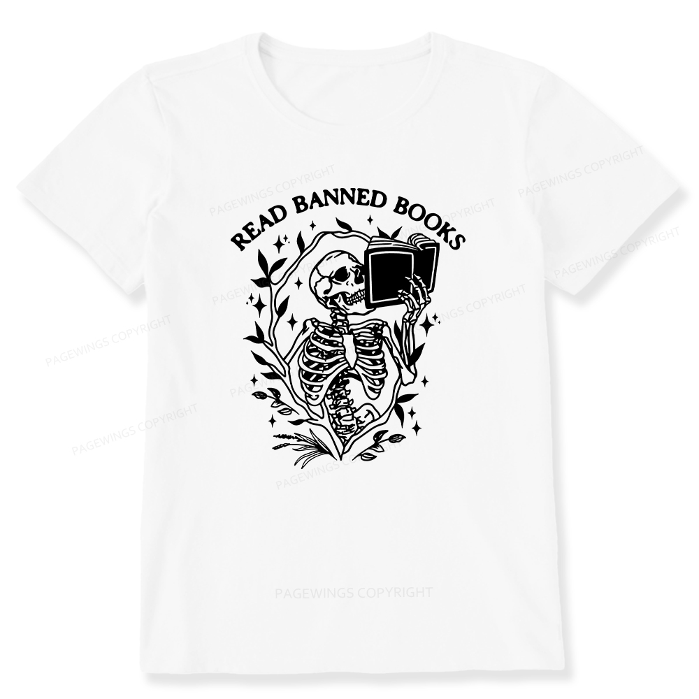 Pagewings Read Banned Books Skeleton Halloween Goth Protest T-Shirt Unisex Classic T-shirt
