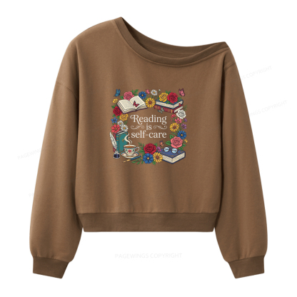 Pagewings Reading Is Self‑Care Women Off Shoulder Sweatshirt