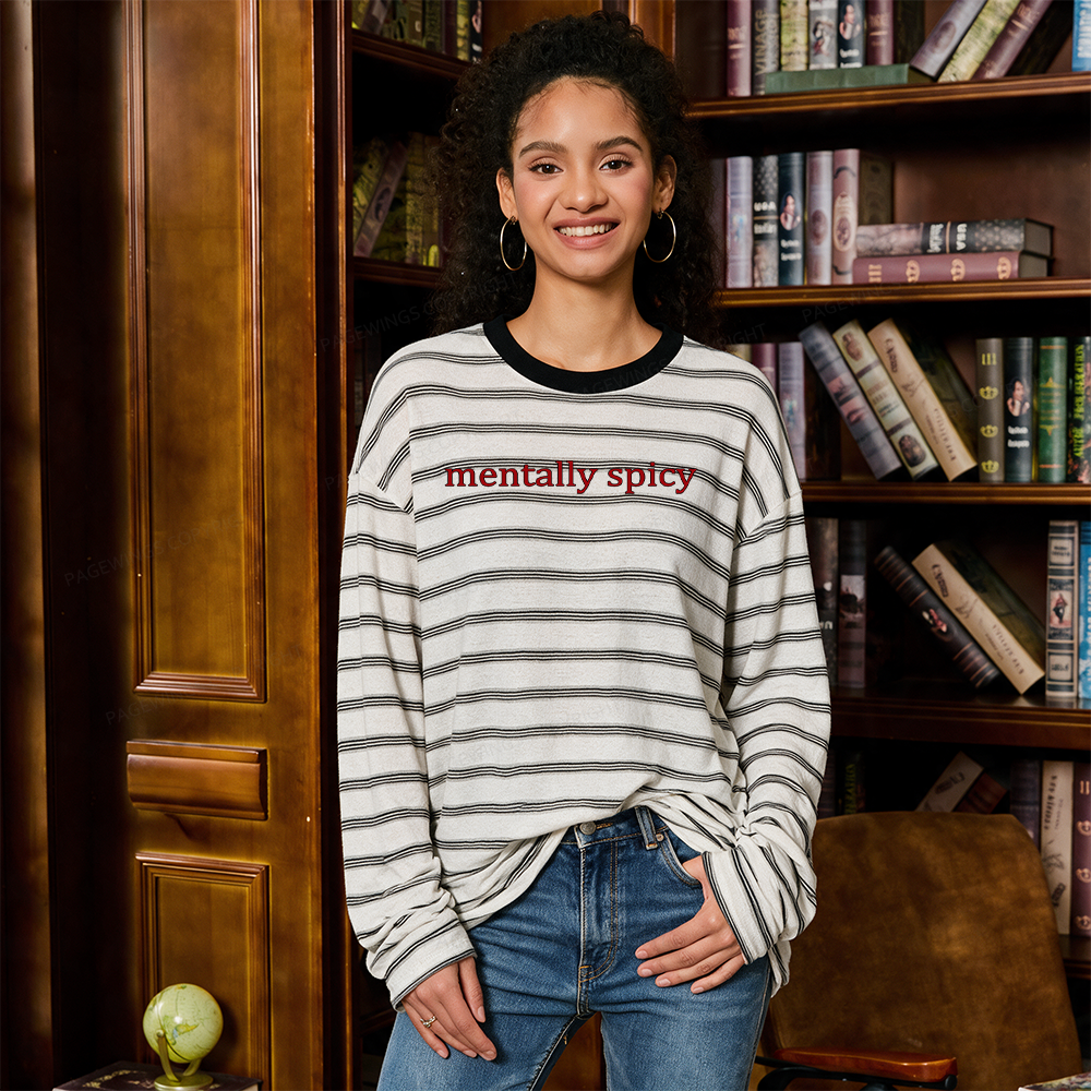 Pagewings Mentally Spicy Unisex Washed T-shirt Unisex Striped Long Sleeve T-Shirt