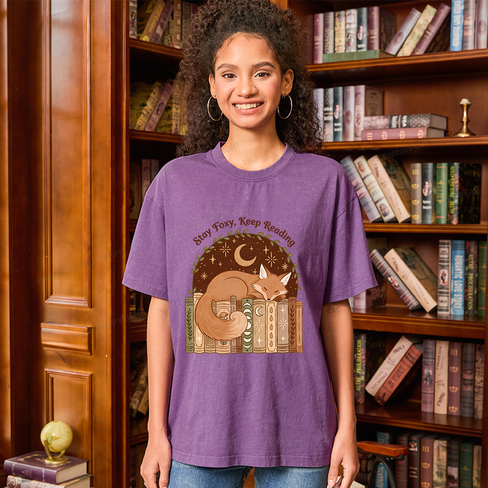 Pagewings Stay Foxy Keep Reading Unisex Washed T-shirt