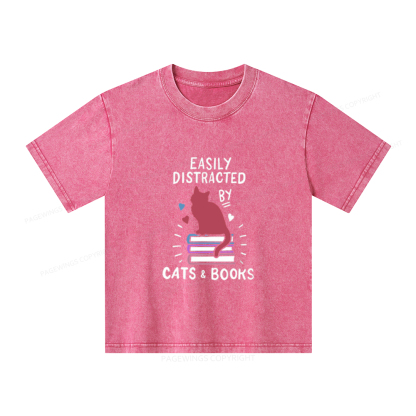 Pagewings Book Fun Cat Book Funny Unisex Kids Washed T-shirt