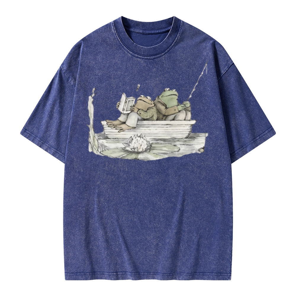 Pagewings Frog Reading Unisex Washed T-shirt