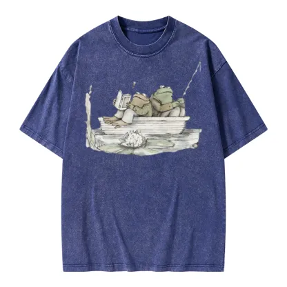 Pagewings Frog Reading Unisex Washed T-shirt