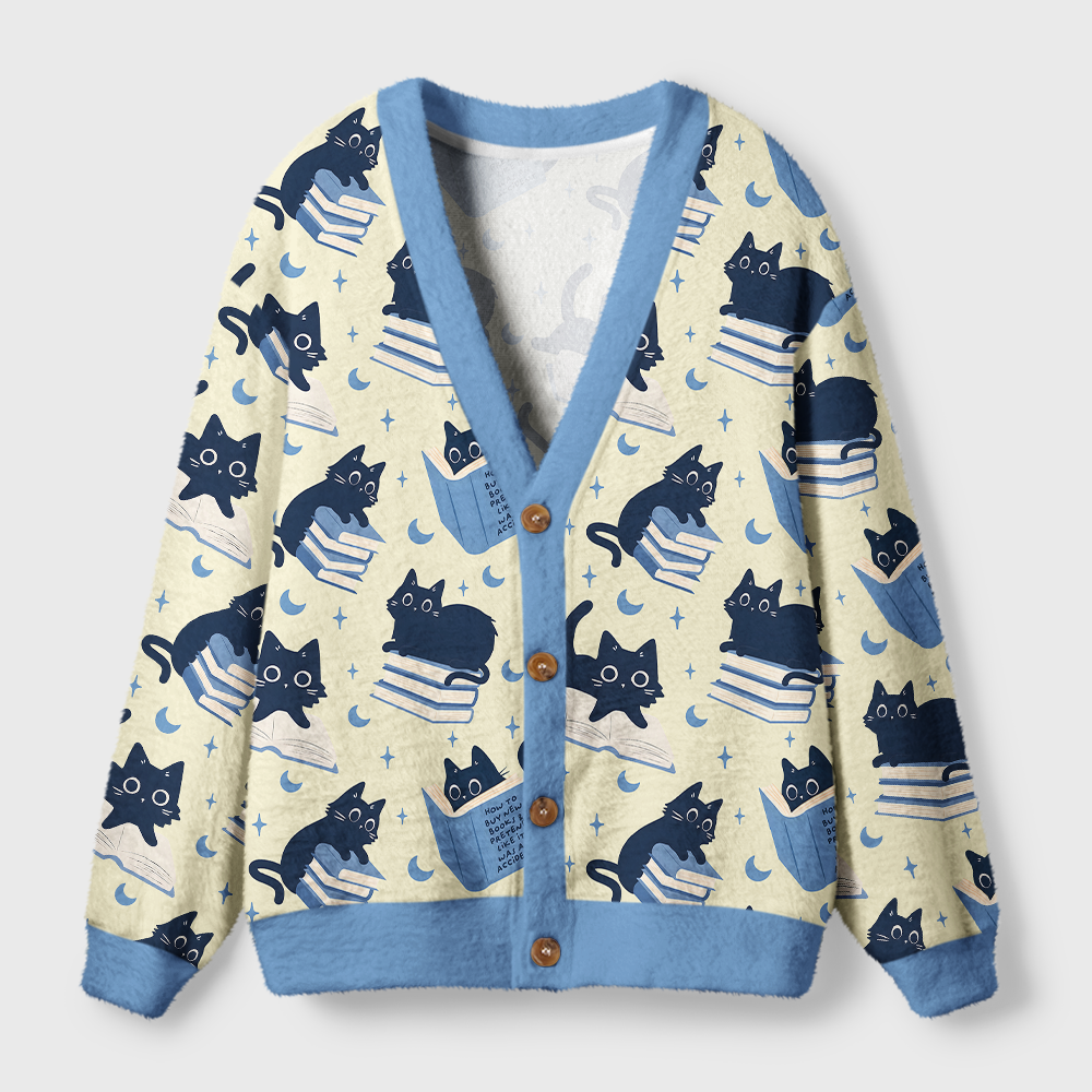 Pagewings Just A Cat Who Loves Reading Books Light Knit Unisex Cardigan Sweaters