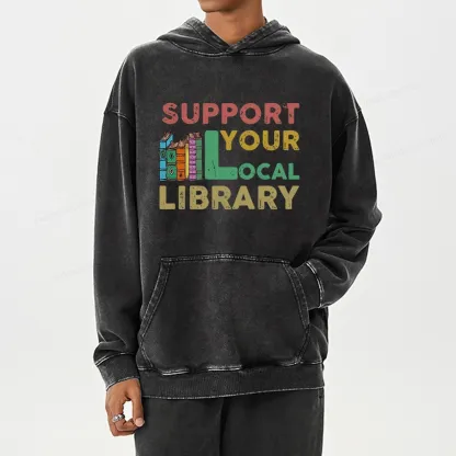 Pagewings Support Your Local Library Unisex Washed Hoodie