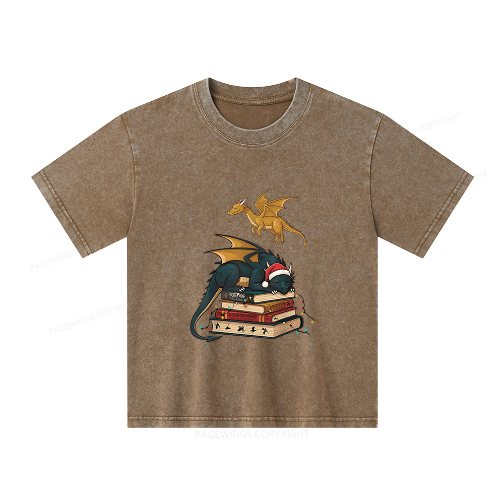 Pagewings Dragons Christmas Unisex Kids Washed T-shirt