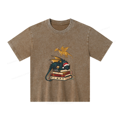 Pagewings Dragons Christmas Unisex Kids Washed T-shirt
